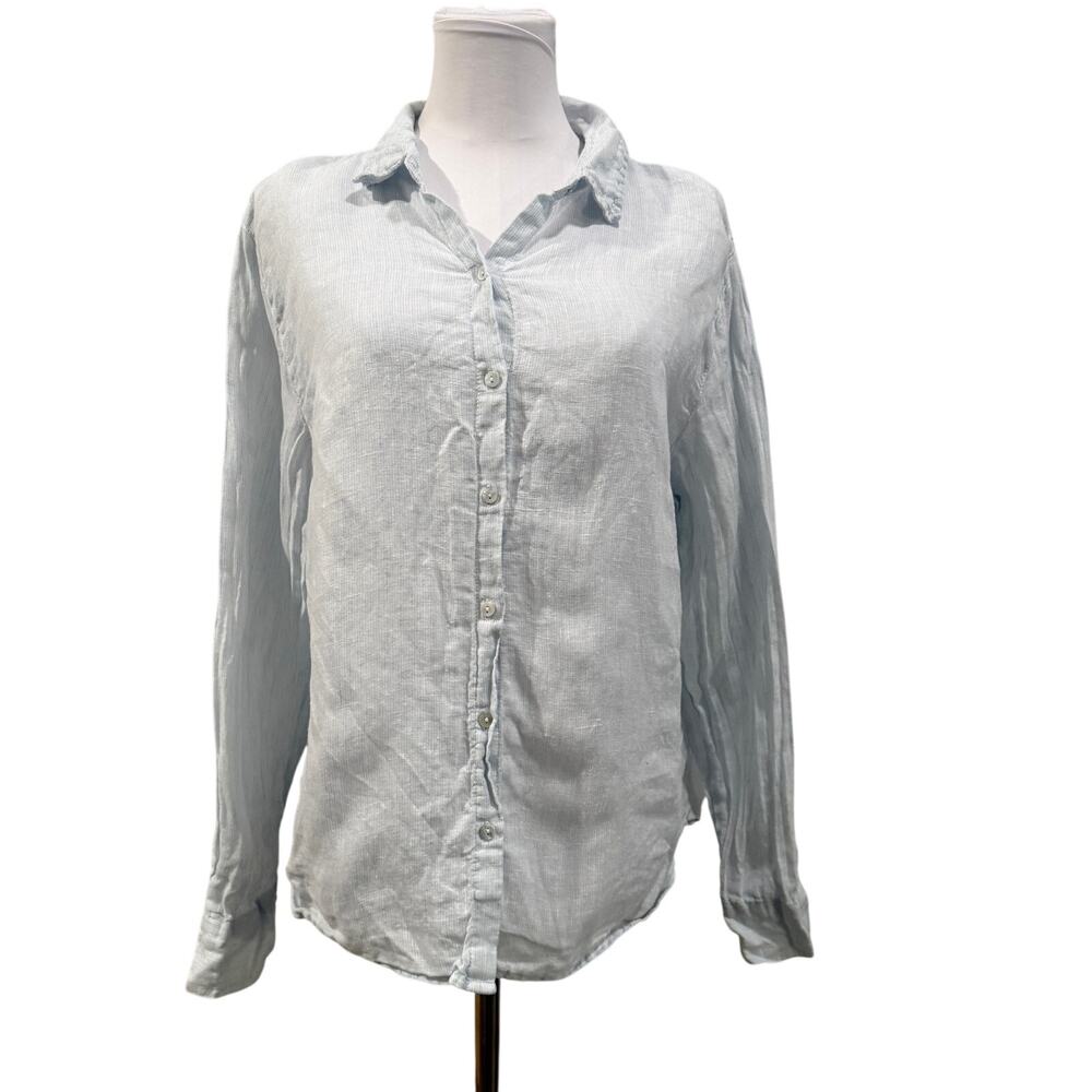Joie 100% Linen Button Front Shirt Light Blue Long Sleeve Large Coastal Preppy